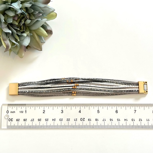 Gray Beaded Leather Wrap Bracelet - Picture 4 of 4